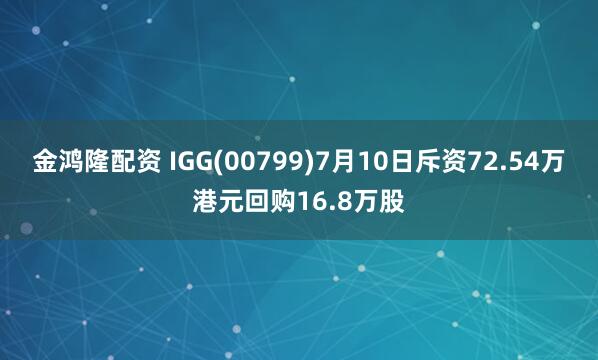 金鸿隆配资 IGG(00799)7月10日斥资72.54万港元回购16.8万股